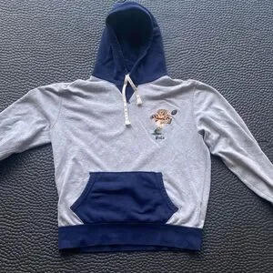 Polo Ralph Lauren Polo Football Bear Hoodie Size Large Color Blue/Gray
